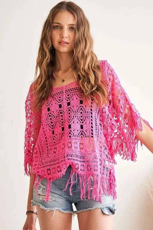 ADORA Fringe Hem Crochet Top