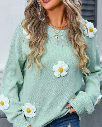 Angel Wings Flower Round Neck Long Sleeve Sweater