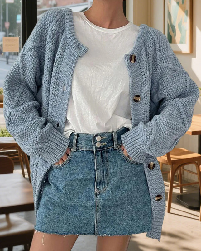 Button-Front Long Sleeve Cardigan