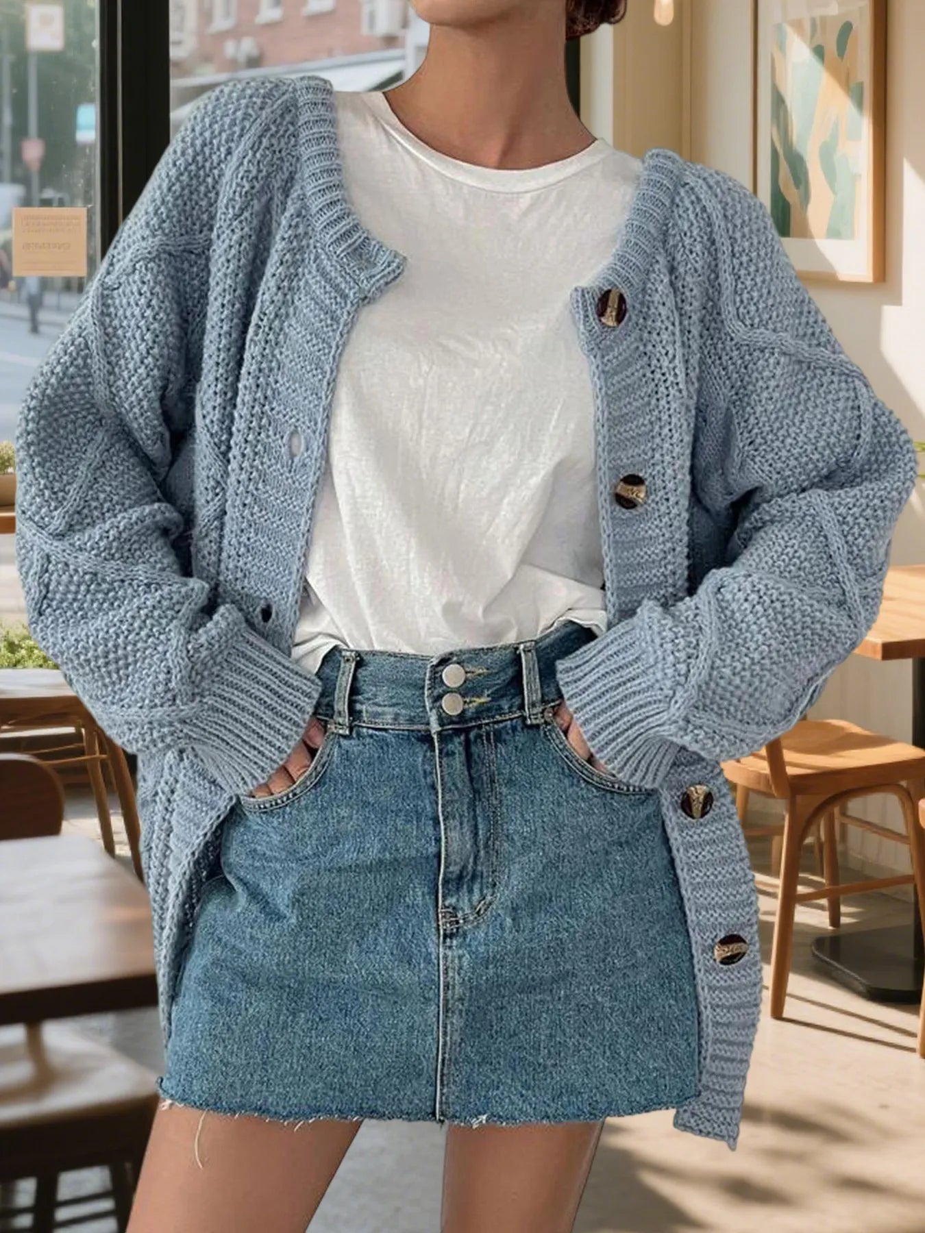 Button-Front Long Sleeve Cardigan