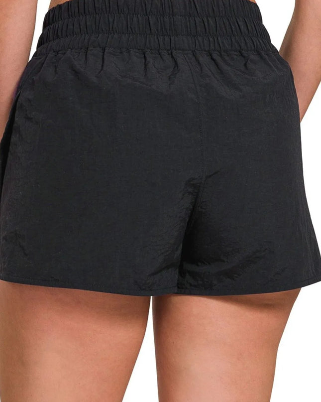 Zenana Windbreaker Smocked Waistband Running Shorts