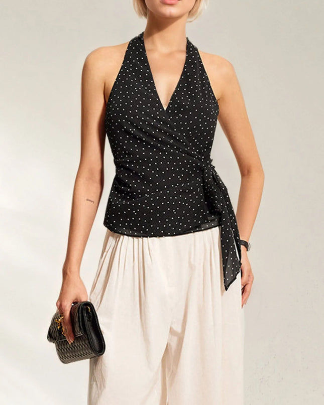 Polka Dot Halter Wrap Cami Top