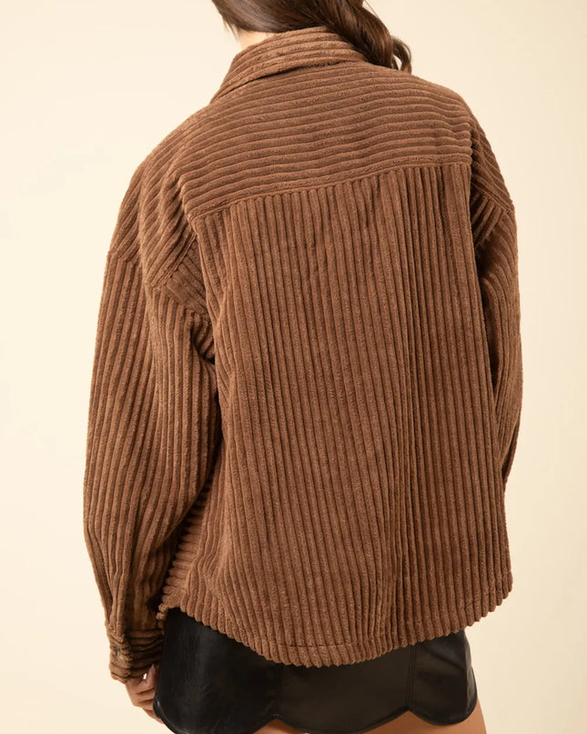 Button Up Long Sleeve Corduroy Jacket