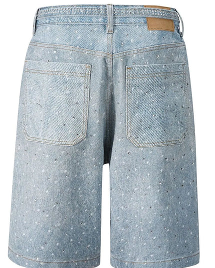 Men's Washed Rhinestone Denim Bermuda Shorts