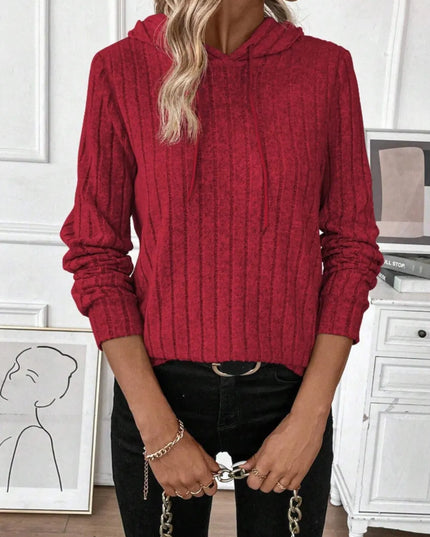 Drawstring Ribbed Long Sleeve Hoodie