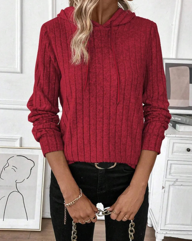 Drawstring Ribbed Long Sleeve Hoodie