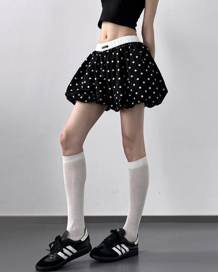 Polka Dot Bubble Shorts with Elastic Waistband