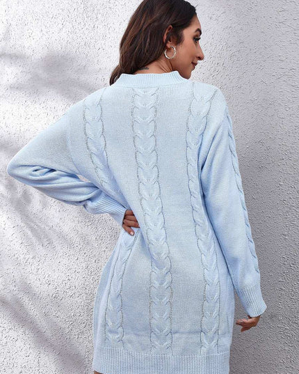 Cable-Knit Round Neck Sweater Dress