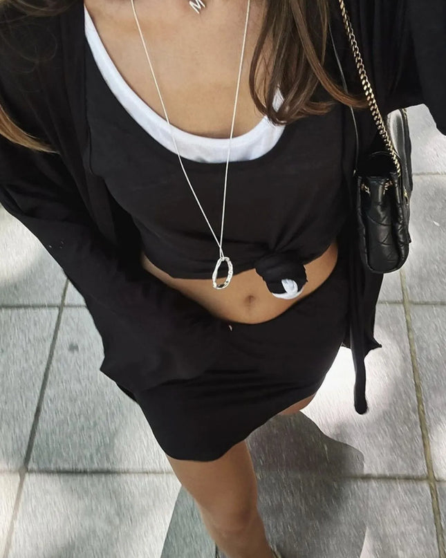 Cami Shorts and Open Front Cardigan Three Piece Set