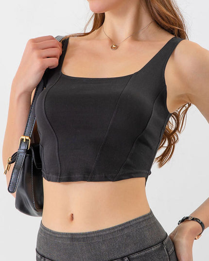 Seam Detail Cropped Denim Tank