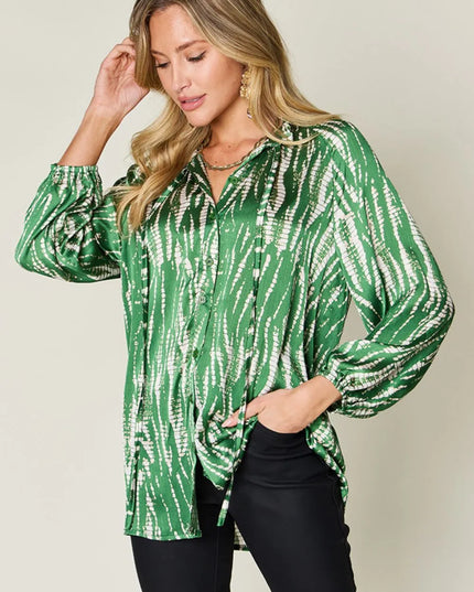 Double Take Full Size Printed Button Up Long Sleeve Shirt