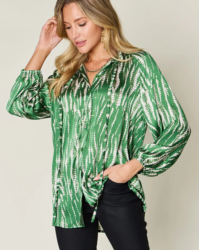 Double Take Full Size Printed Button Up Long Sleeve Shirt