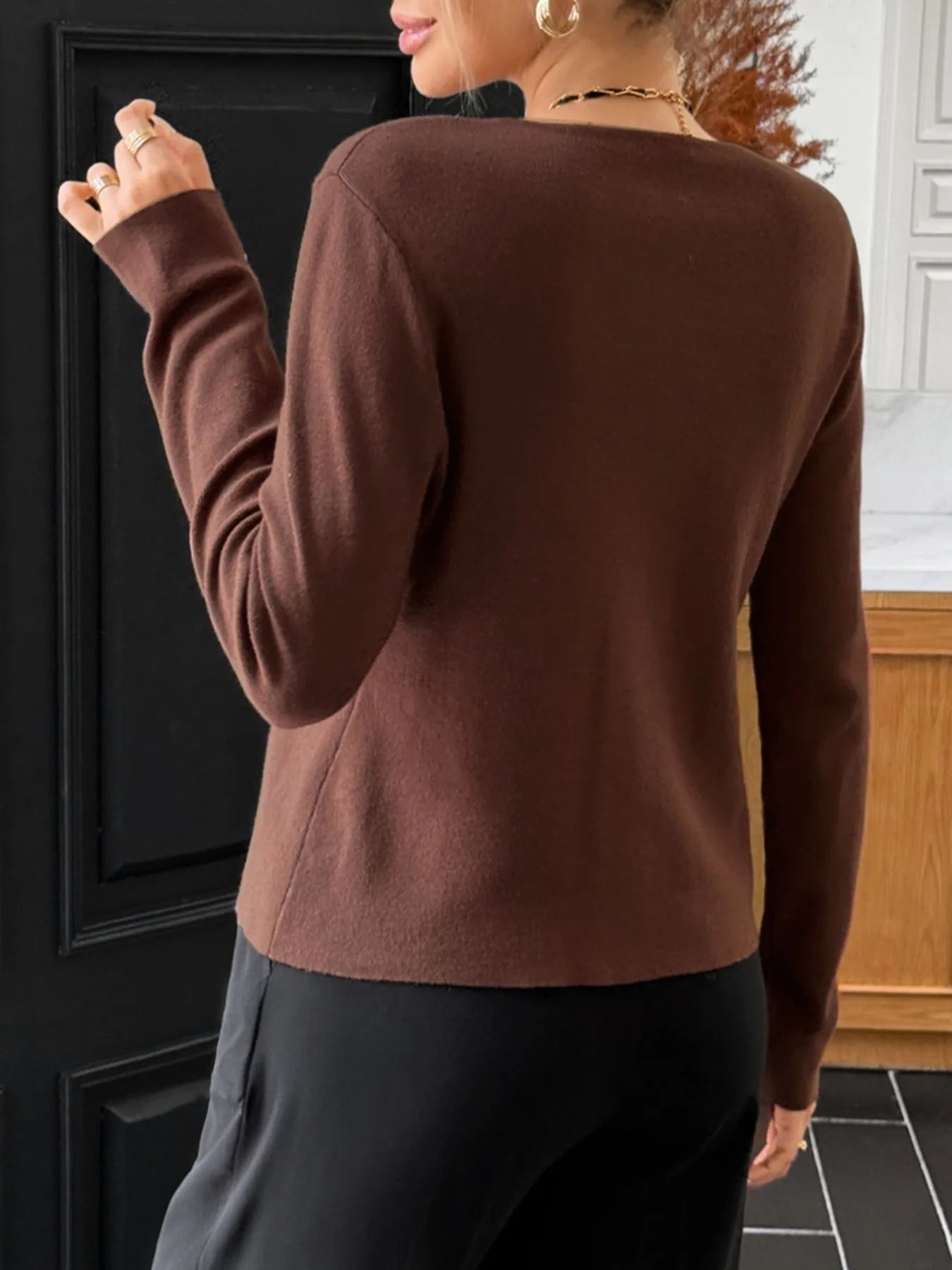 Button-Up Long Sleeve Knit Cardigan