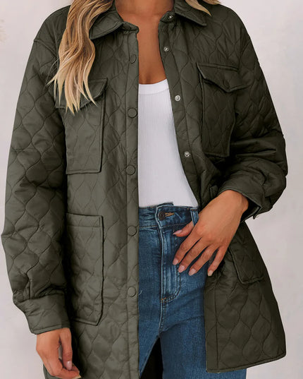 Snap Down Collared Winter Coat Army Green