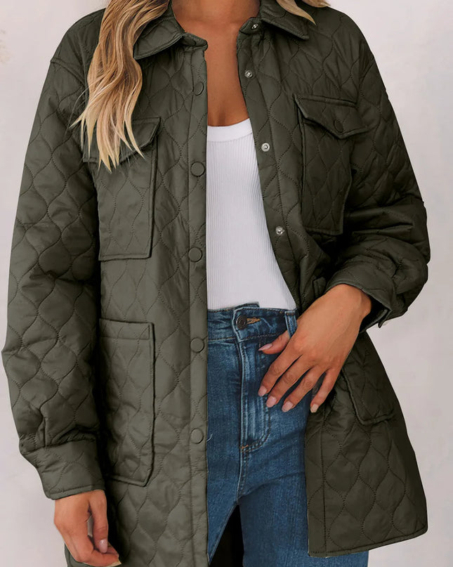 Snap Down Collared Winter Coat Army Green