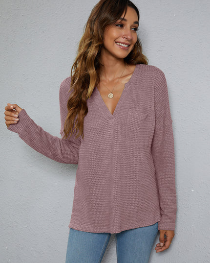 Dropped Shoulder High-Low Waffle-Knit Top