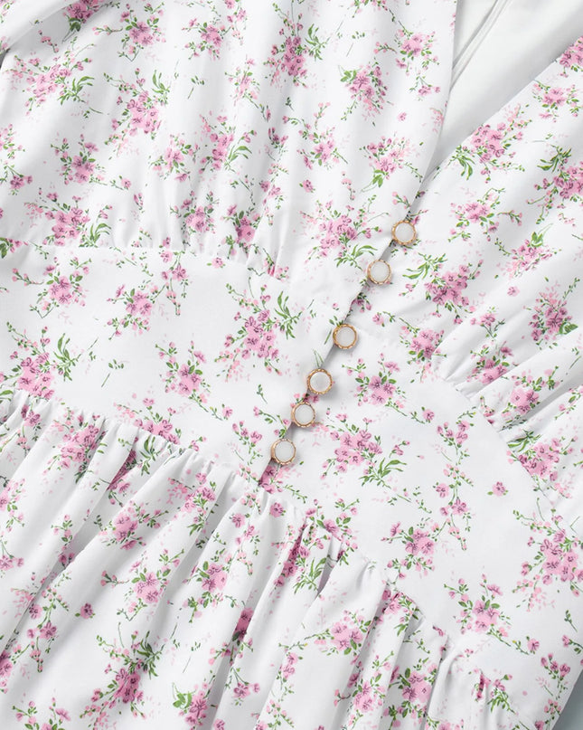 Floral Print Balloon Sleeve Dress