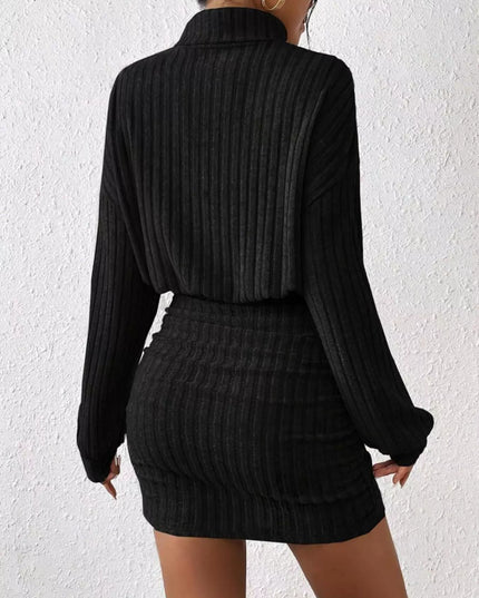 Ribbed Turtleneck Long Sleeve Sweater Dress
