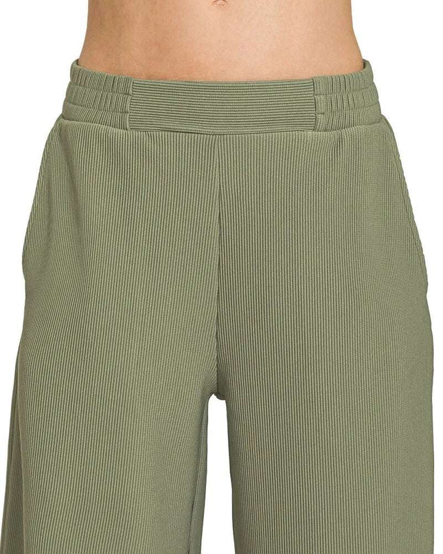 Zenana Ribbed High Neck Half Zip Pullover & Pants Set