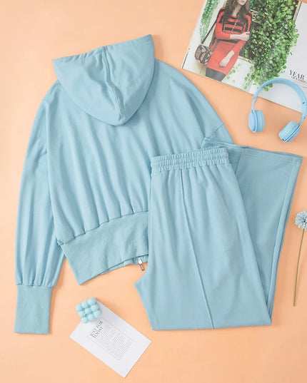 Zip-Up Hoodie and Pants Active Set Light Blue