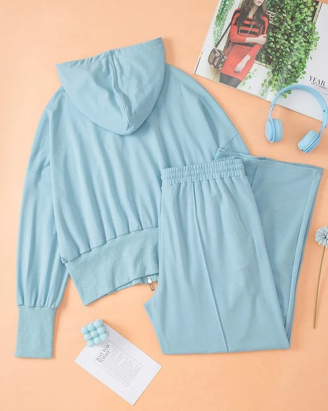 Zip-Up Hoodie and Pants Active Set Light Blue