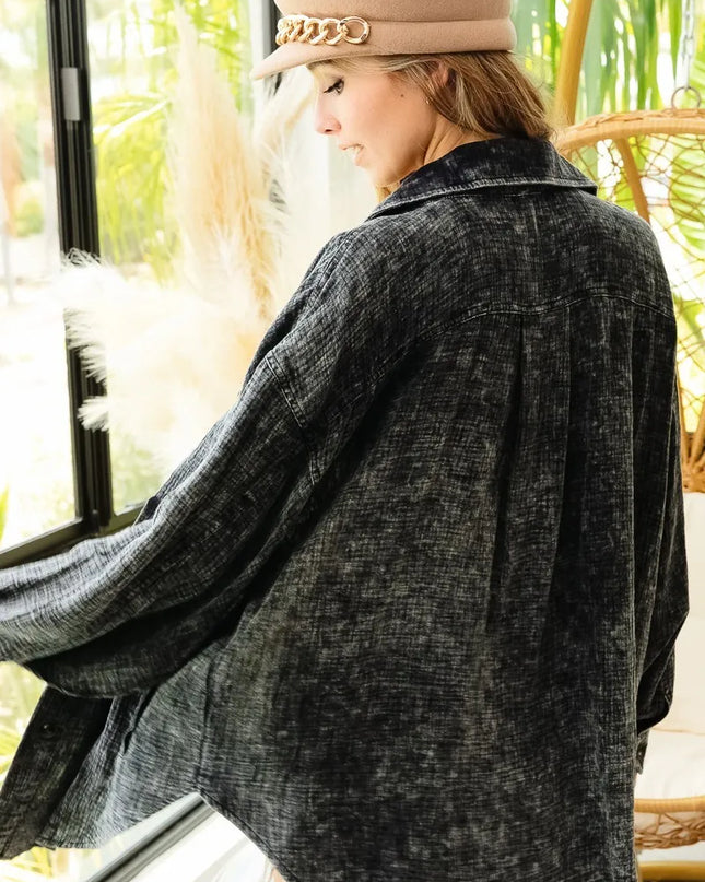 BiBi Vintage Washed Wrinkle Gauze Shacket