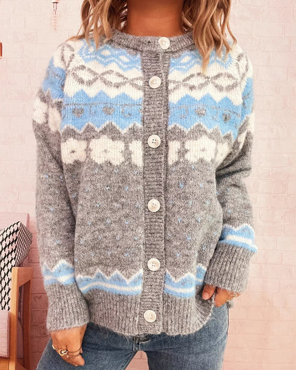 Ribbed Button Down Knit Cardigan Gray One Size