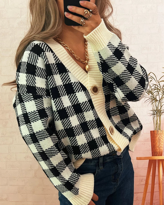 Plaid Button-Down Cardigan