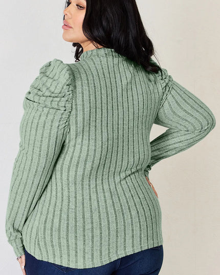 Basic Bae Full Size Ribbed Mock Neck Puff Sleeve T-Shirt