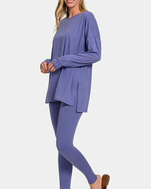 Zenana Full Size Brushed Microfiber Top and Leggings Lounge Set Marlin