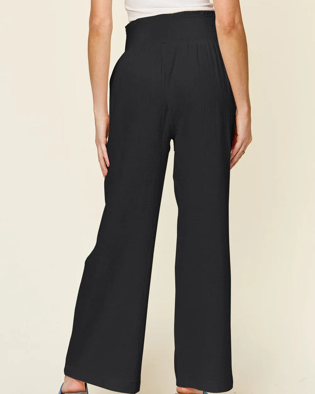 Double Take Full Size Texture Smocked Waist Wide Leg Pants