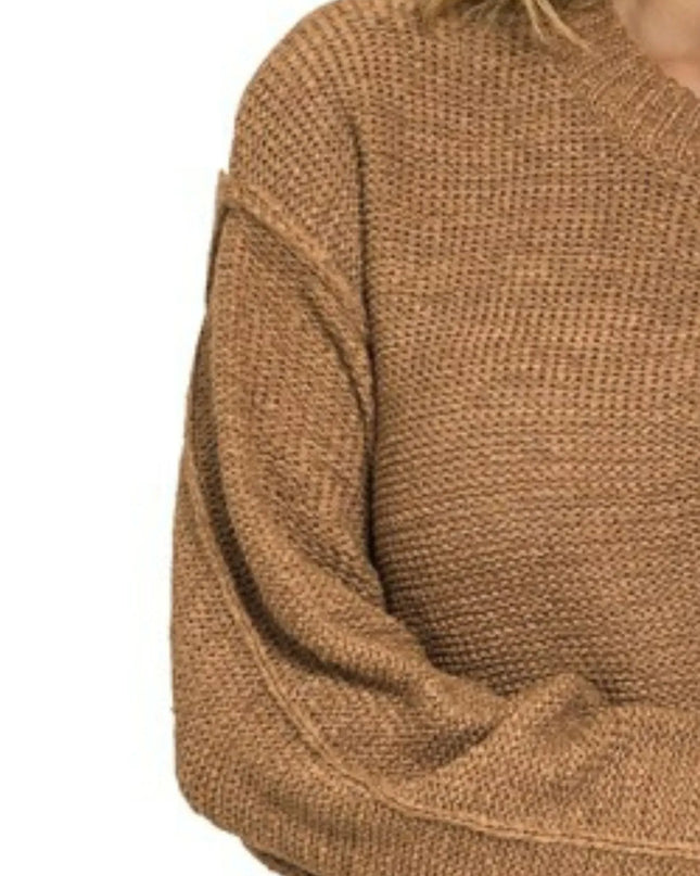 Zenana Exposed Seam Round Neck Sweater