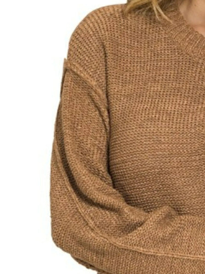 Zenana Exposed Seam Round Neck Sweater