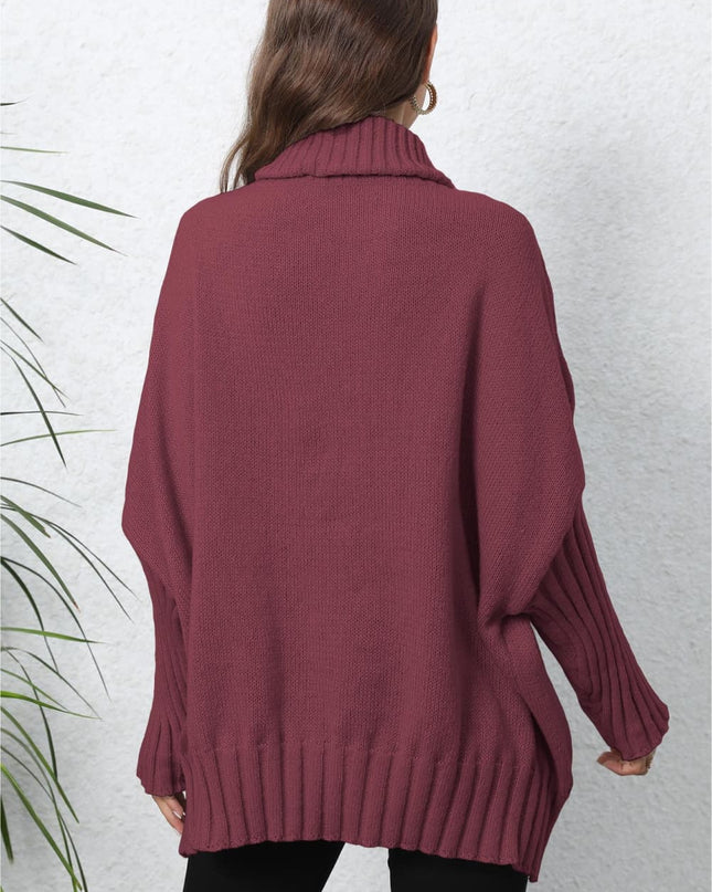 Turtle Neck Long Sleeve Ribbed Sweater