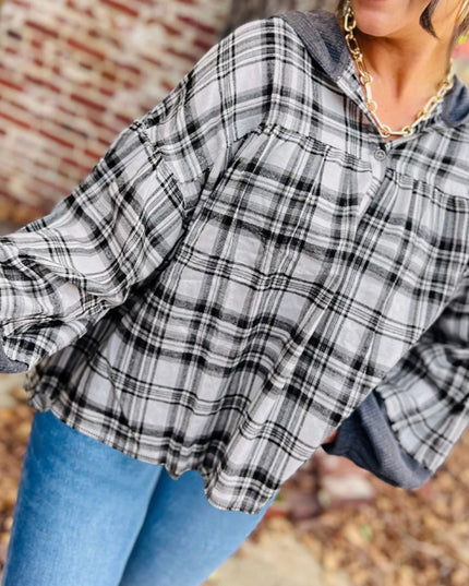 Plaid Long Sleeve Hooded Top