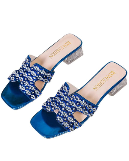 Rhinestone Open Toe Block Heels Sandals 