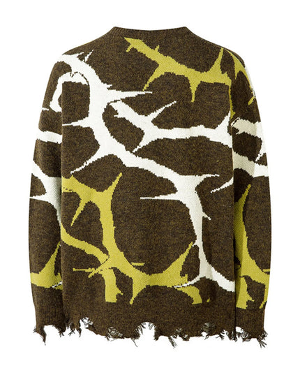 Men's Abstract Pattern Distressed Hem Sweater