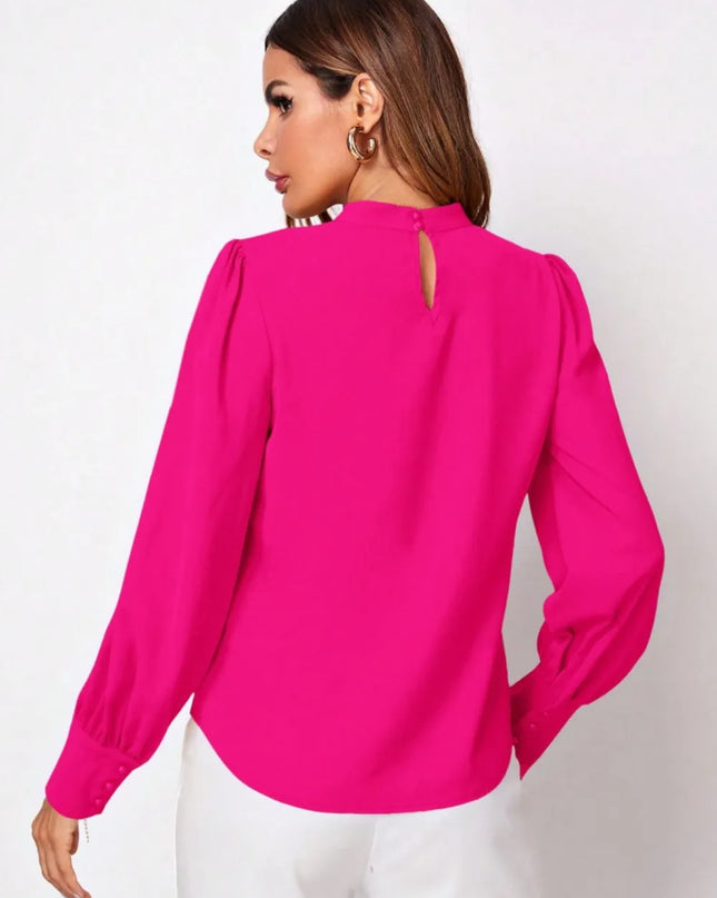 Ruched Mock Neck Long Sleeve Blouse 