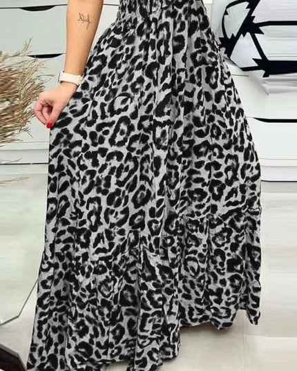 Full Size Leopard Print Spaghetti Strap Maxi Dress Plus Size 