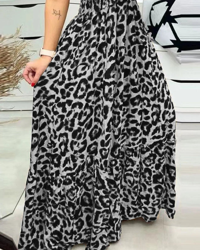 Full Size Leopard Print Spaghetti Strap Maxi Dress Plus Size 