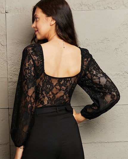 Perfee Lace Long Sleeve Bodysuit 