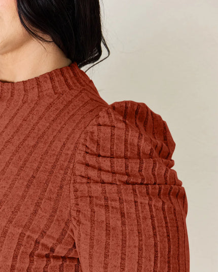 Basic Bae Full Size Ribbed Mock Neck Puff Sleeve T-Shirt