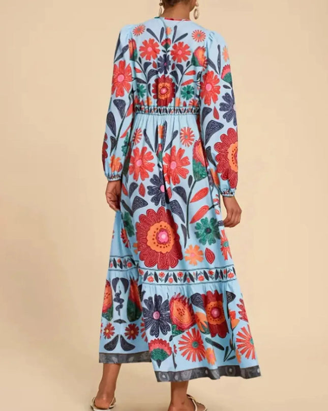 Floral Tie Waist Long Sleeve Dress