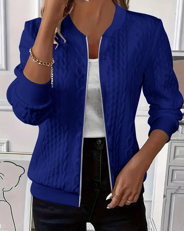 Texture Zip Up Long Sleeve Jacket Blue