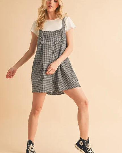 Aemi+Co Plaid Square Neck Romper