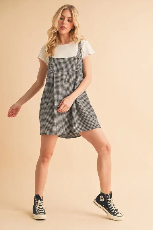 Aemi+Co Plaid Square Neck Romper