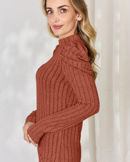 Basic Bae Full Size Ribbed Mock Neck Puff Sleeve T-Shirt