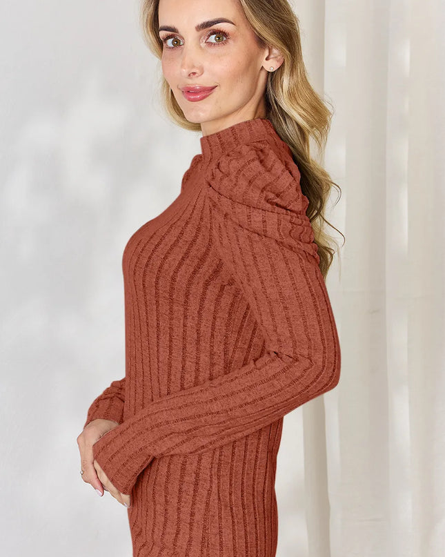 Basic Bae Full Size Ribbed Mock Neck Puff Sleeve T-Shirt