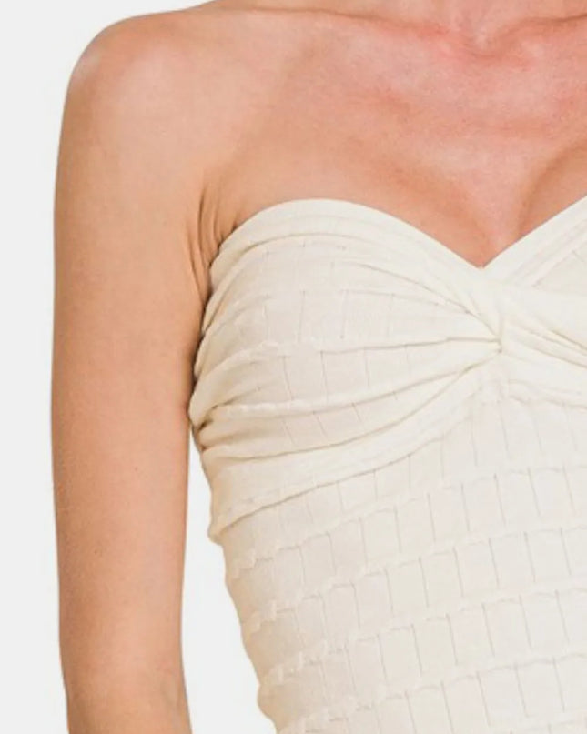 Zenana Ruched Twisted Sweetheart Neck Top