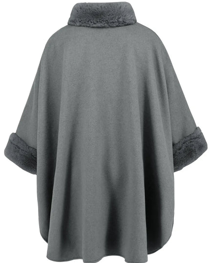 Fuzzy Trim Long Sleeve Poncho
